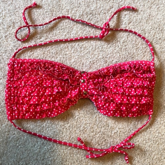 NWT Ingear coral bikini top sz S polka dot ruffles - Picture 2 of 9